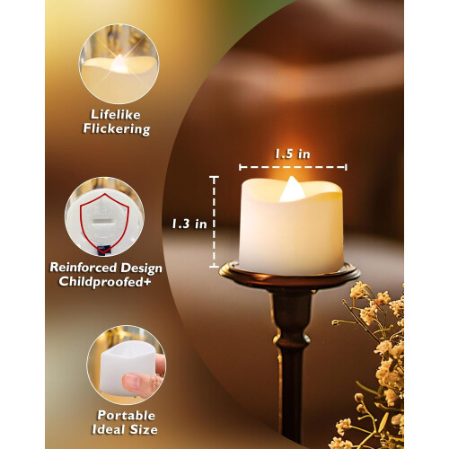 12 Pcs Battery Tea Lights With Timer , Warm White 1
