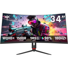 KTC 34 Inch Curved Ultrawide Monitor, UWQHD (3440 x 1440) 180Hz Gaming Monitor, G-Sync, FreeSync, 21:9 VA Panel 1500R, 1ms MPRT, HDR10, H34S18S