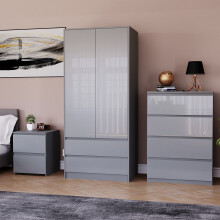 (Grey) Glinton 3pc Bedroom Furniture Set High Gloss (2)