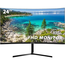 CRUA 24 Inch Curved Monitor, FHD 1080P, 100Hz, 99% sRGB, Frameless Design, Blue Light Filter, HDMI & VGA, Eye-Care PC Monitor for Home Office