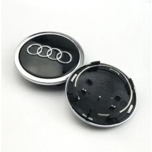 4 zwarte wieldoppen met chromen ring 69 mm Audi embleem naafdop LBQ18