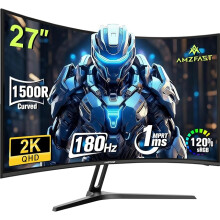 Amzfast 27 Inch 1440p Curved Gaming Monitor - WQHD 2560x1440, 180Hz, 1500R, 1ms MPRT, Adaptive-Sync, 120% sRGB, HDMI 2.0