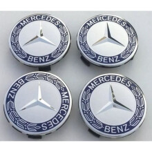 4 x Mercedes Chrom- und Blau-Radkappen QUF1084