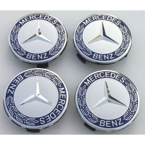 4 coprimozzi cromati e blu Mercedes QUF1084