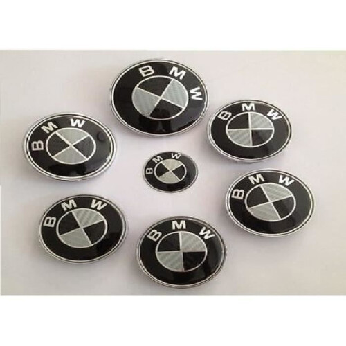 KIT 7 Badge Emblem LOGO BMW Carbon - Motorkap 82mm + Kofferbak 82mm + Stuurwiel + 4 68mm Velgdeksels