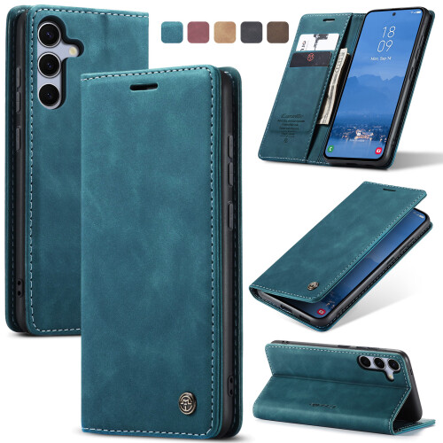 Wallet Case For Samsung S25 Leather Flip Magnetic TPU Shell Case blue