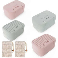 4pcs Travel Plastic Soap Dish + 2pcs Soap Bags, Soap Holder, Easy Clean Soap Dish for Bathroom, Shower