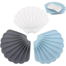 3Pcs Soap Dishes,Shell Shaped Soap Tray,Bar Soap Holder with Drainage, Easy Clean(Blue,White,Grey)