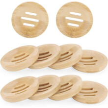 10 Pack Round Bamboo Soap Dish, 80mm Diameter Natural Wooden Bamboo Soap Dish, Wood Soap Rack Holder