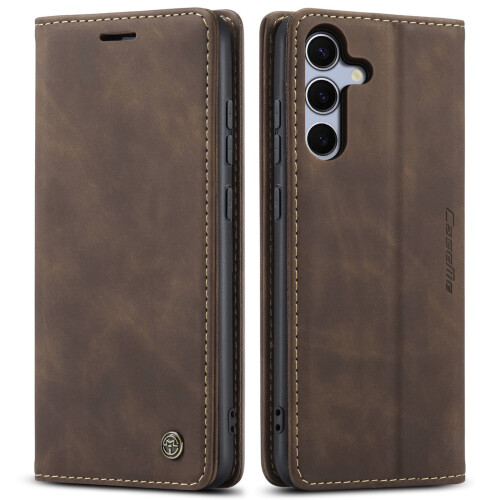 Wallet Case For Samsung S25 Leather Flip Magnetic TPU Shell Case brown 1