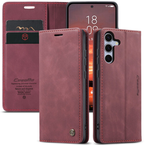 Wallet Case For Samsung S25 Leather Flip Magnetic TPU Shell Case red 2