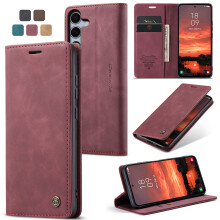 Wallet Case For Samsung S25 Leather Flip Magnetic TPU Shell Case red