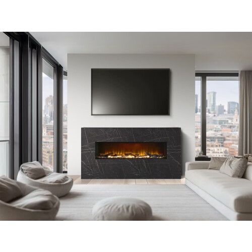 Acantha Bloc Pre-Built Black Marble Effect Fully Inset Media Wall Suite