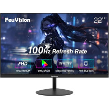 FeuVision 22inch Computer Monitor, FHD 1080p, 100Hz PC Monitor, 4ms Response Time, 3-Sided Frameless