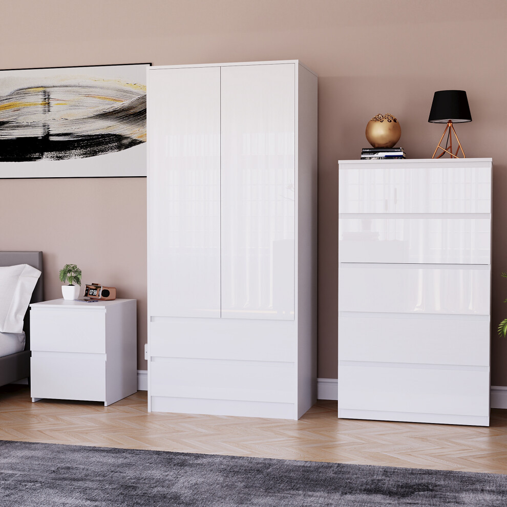 (White) Glinton 3pc Bedroom Furniture Set High Gloss (3)
