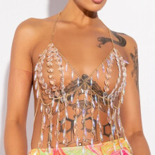 Handgefertigte Strand-Brustkette, Körperkette, Korsett, Urlaub, transparente Diamantkette, Westentop – MIWI – Bildfarbe – Einheitsgröße