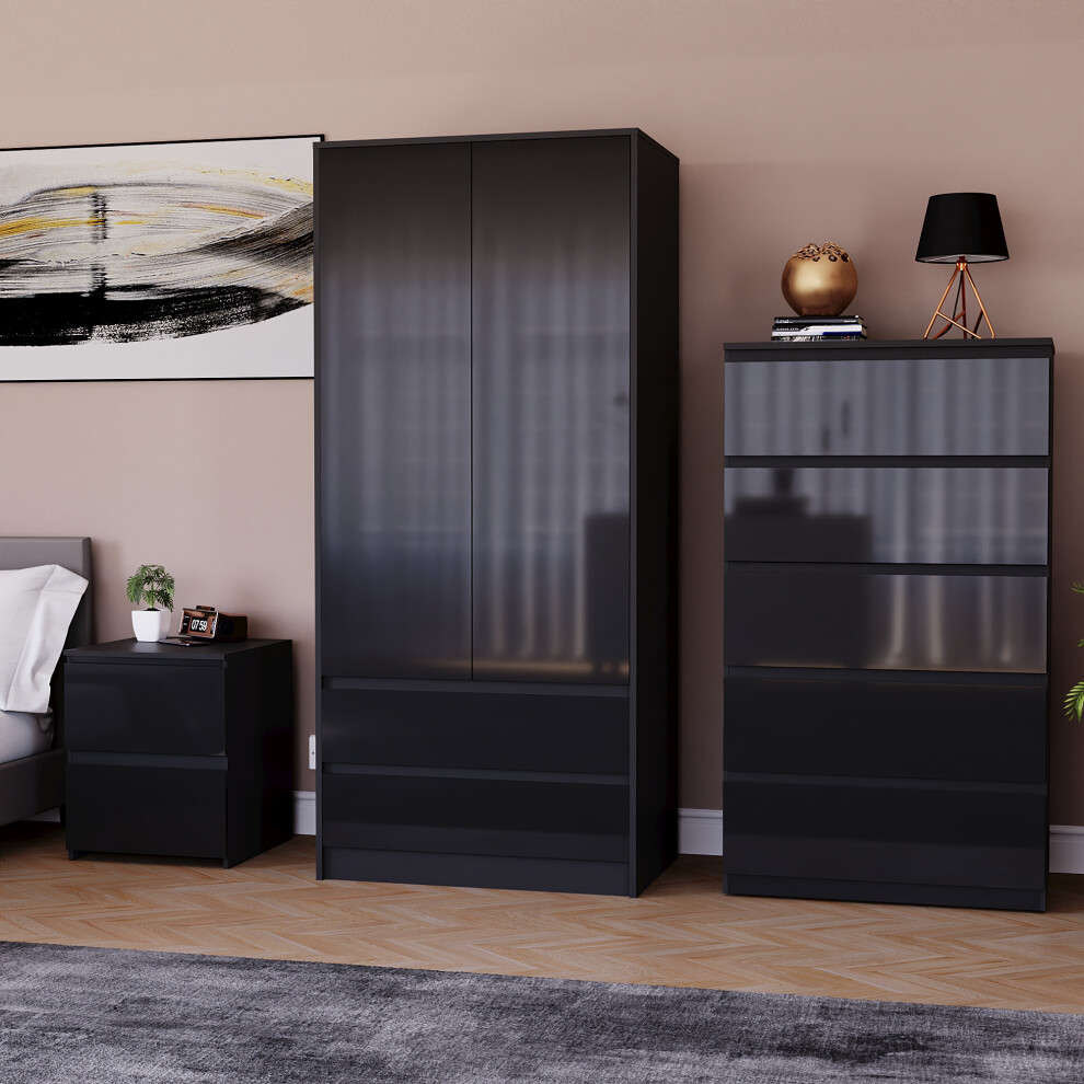 (Black) Glinton 3pc Bedroom Furniture Set High Gloss (3)