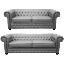 Venus Chesterfield Style Sofa 3 Seater 2 Seater Grey Faux Leather