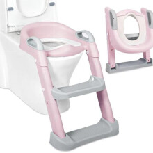 (Pink) Potty Training Toilet with Step Stool Ladder – Foldable, Slip Toddler Seat | Soft Cushion, Safety Handles & Splash Guard | Secure Toilet Trainer