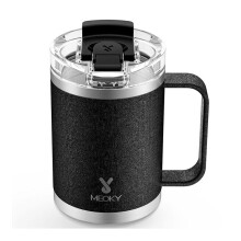 (14oz Black) Coffee Cup, Two-Way Drinking Coffee Cup, 100% Leak Proof And Tropical Handle Coffee Cup Water Bottle, Stainless Steel Camping Cup