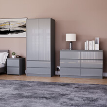 (Grey) Glinton 3pc Bedroom Furniture Set High Gloss (4)