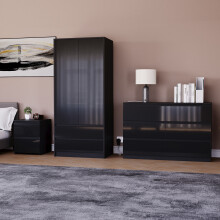 (Black) Glinton 3pc Bedroom Furniture Set High Gloss (4)