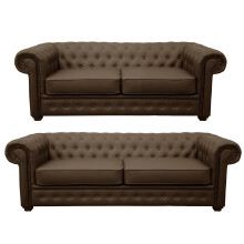 Venus Chesterfield Style Sofa 3 Seater 2 Seater Brown Faux Leather
