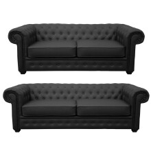 Venus Chesterfield Style Sofa 3 Seater 2 Seater Black Faux Leather