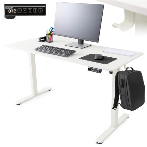 AREBOS AREBOS electrically height-adjustable desk 120x60 cm | Memory function | Adjustable computer desk 72-118 cm | Standing desk | Stand-sit desk | White