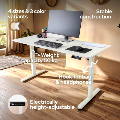 AREBOS AREBOS electrically height-adjustable desk 120x60 cm | Memory function | Adjustable computer desk 72-118 cm | Standing desk | Stand-sit desk | White 2