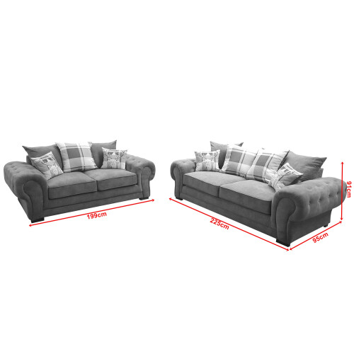 VERONA 3+2 SEATER SOFA SET GREY DESIGNER SCATTER CUSHIONS 1