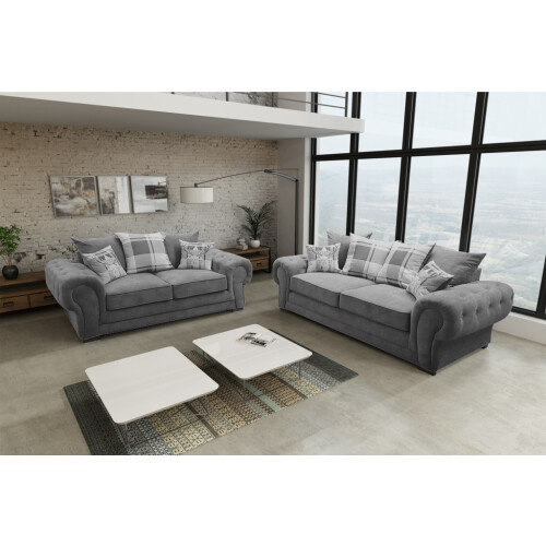 VERONA 3+2 SEATER SOFA SET GREY DESIGNER SCATTER CUSHIONS 2