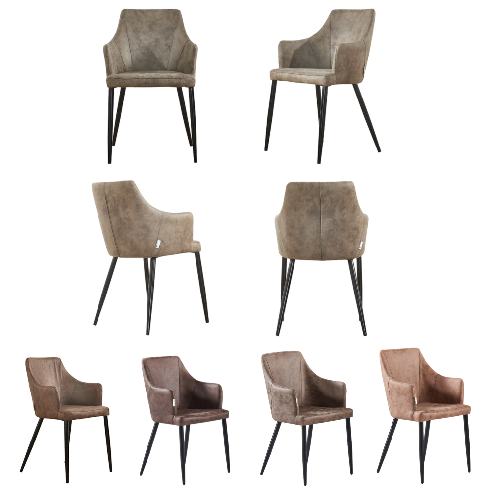 (Light Brown, Set of 4) Zarah Modern Faux Leather Dining Chair with Armrests and Black Metal Legs, Comfortable Accent Chair-image-OPC-PHGHDR8-NEW