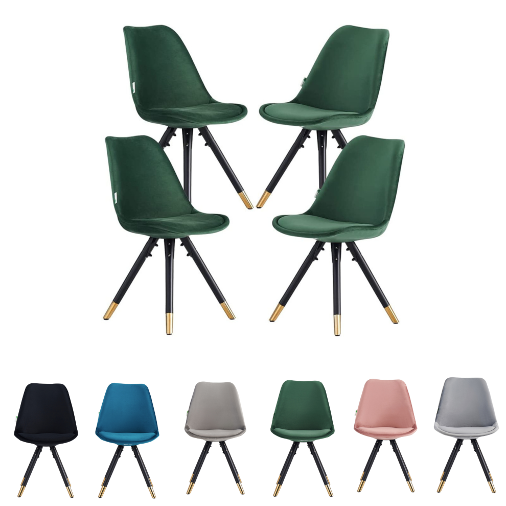 (Green, Set of 4) Sofia Ergonomic Modern Dining Chair Upholstered in Velvet, Metal Legs with Gold End Tips-image-OPC-PHGHDS6-NEW