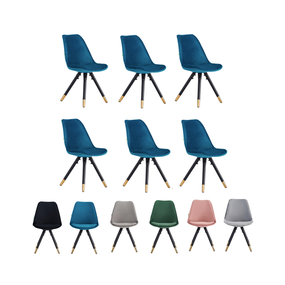 (Blue, Set of 6) Sofia Ergonomic Modern Dining Chair Upholstered in Velvet, Metal Legs with Gold End Tips-image-OPC-PHGHDSD-NEW
