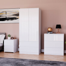 (White) Glinton 3pc Bedroom Furniture Set High Gloss (1)