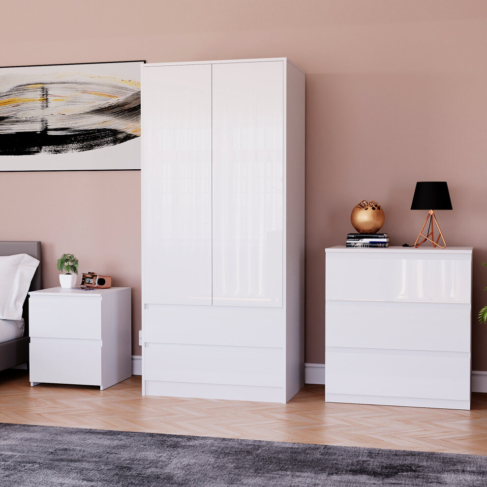 (White) Glinton 3pc Bedroom Furniture Set High Gloss (1)