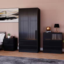 (Black) Glinton 3pc Bedroom Furniture Set High Gloss (1)