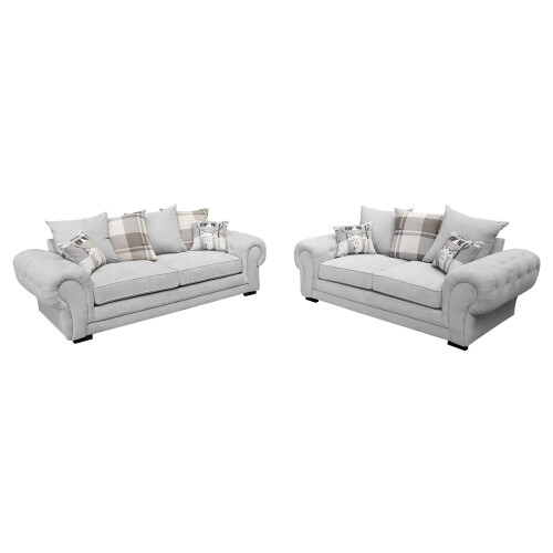 VERONA 3+2 SEATER SOFA SET LIGHT GREY DESIGNER SCATTER CUSHIONS