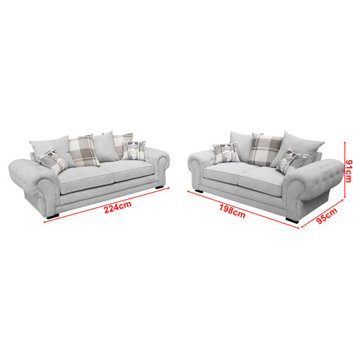 VERONA 3+2 SEATER SOFA SET LIGHT GREY DESIGNER SCATTER CUSHIONS 1