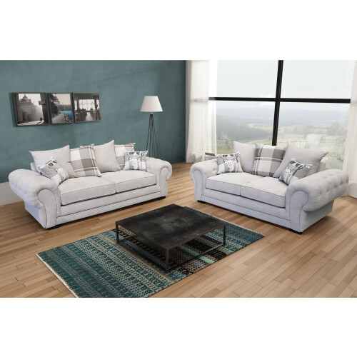 VERONA 3+2 SEATER SOFA SET LIGHT GREY DESIGNER SCATTER CUSHIONS 2