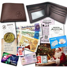 (Brown) Faux Leather Santa's Lost Wallet with Content, perfect for Christmas, Christmas Gift