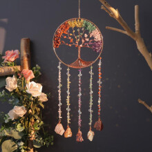 (A-The tree of summer, one-size) Colorful Tree Of Life Design Dream Catcher,Sun Catcher, Home Garden Window Decoration Dream Catcher, Hangable Ornaments for Home, Windchimes