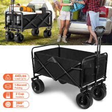 (Black (High quality)) New Heavy Duty Foldable Fishing Trolley Pull Cart Garden Camping Festival Beach~ wagon