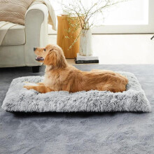 (Light Grey, XXL?110X75CM?) L/XL/XXL Warm Plush Dog Bed Mat Washable Calming Cushion for Pet Puppy Large Dog cat