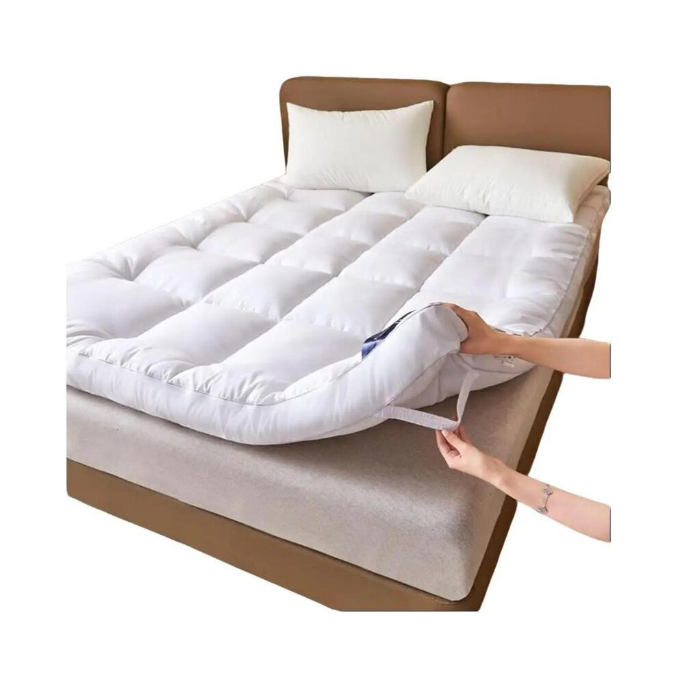 (White, Small Double (122 x 190cm)) Mattress Toppers 4 Inch Thick, Mattress Topper King Size-Best Mattress Topper, Ultra Soft Breathable Microfiber