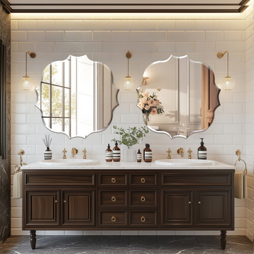 80cm Minimalist Frameless Irregular Wall Hanging Glass Beveled Mirror 2
