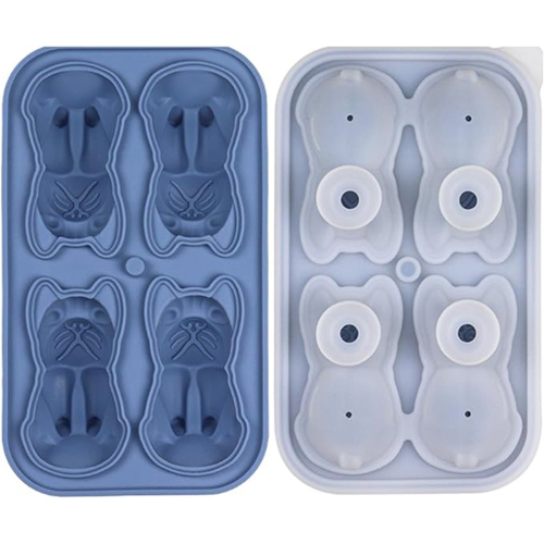 Bandeja de gelo com tampa - Bulldog Franc?s 3D, moldes para cubos de gelo de 2 polegadas, B