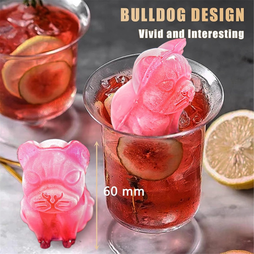 Bandeja de gelo com tampa - Bulldog Franc?s 3D, moldes para cubos de gelo de 2 polegadas, B 1