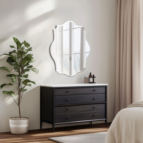 50x70cm Frameless Silver Wall Hanging Vanity Mirror Beveled Edge 1